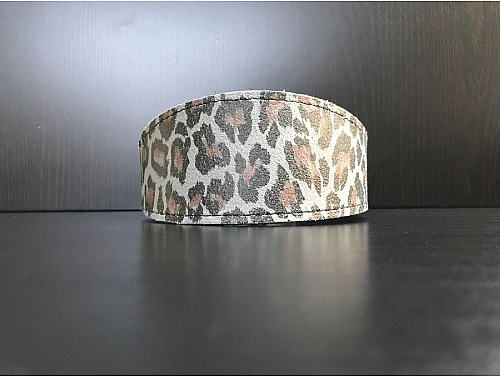 Lined Grey Leopard Print - Greyhound Leather Collar - Size L
